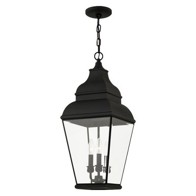 Exeter 3-Light Black Nickel Outdoor Pendant Lantern with Clear Beveled Glass