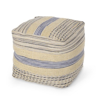 GlasFlength Ottomans and Benches Handcrafted Fabric Pouf with Natural Textures Simple Fashion Elegant Design for Modern Living, Beige, 16"*16"*16"