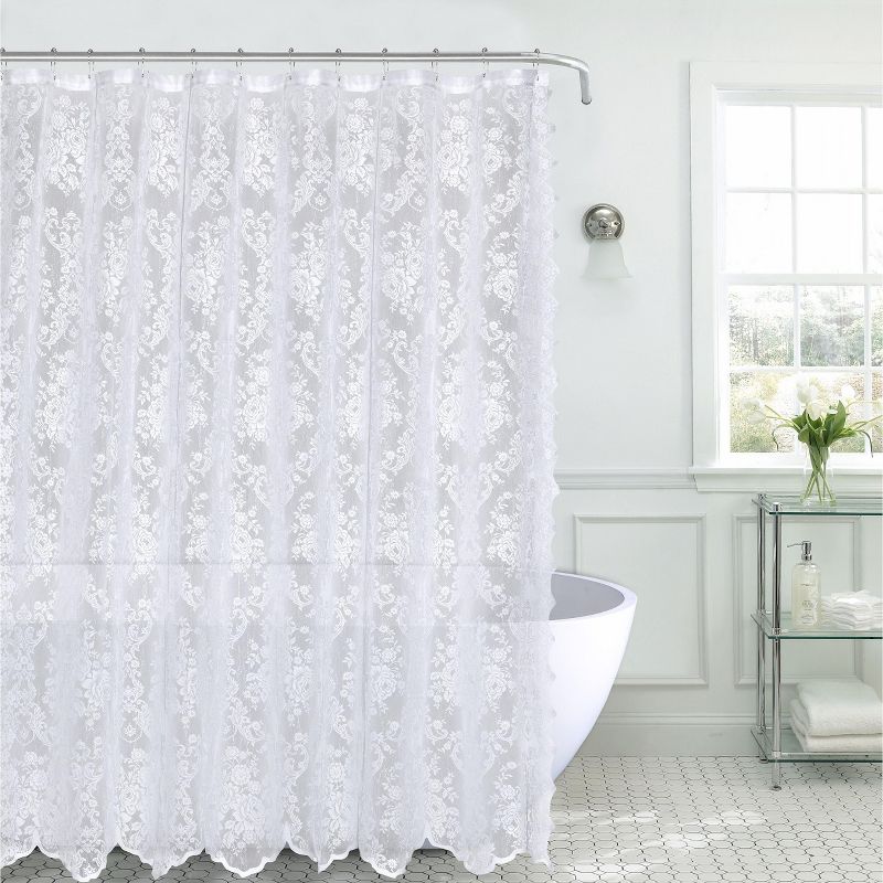 Kate Aurora Country Farmhouse Shabby Chic Floral Lace Shower Curtain, 1 of 2