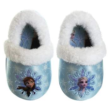 Disney Frozen Girl Slippers - Elsa and Anna Plush Lightweight Warm Comfort Soft Aline House Shoes - Blue White  (Toddler-Little Kid)