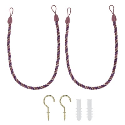 Unique Bargains Braided Decorative with Screw Hooks & Bolts Curtain Holdback Cord 2 Pcs