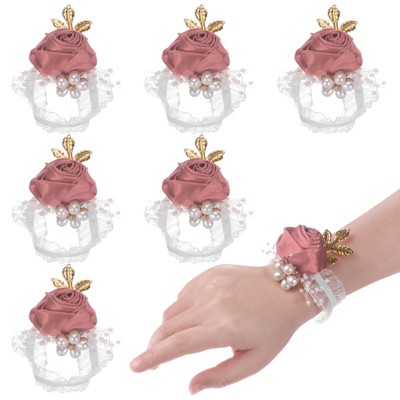 Unique Bargains Wrist Corsage Artificial Flower Elastic Band Fabric Wrist Corsage Bracelet