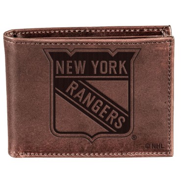 Evergreen NHL New York Rangers Brown Leather Bifold Wallet Officially Licensed with Gift Box