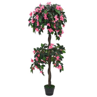 vidaXL Artificial Plant Green and Pink Fabric flowers 61.0 in Tall