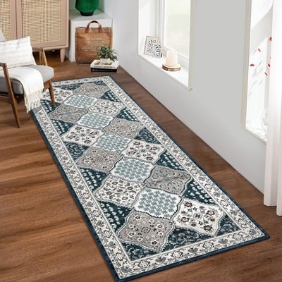 Washable Area Rug for Living Room Vintage Distressed Throw Rugs Ultra-Soft Low Pile Boho Floral Accent Carpet Traditional Indoor Carpet for Bedroom