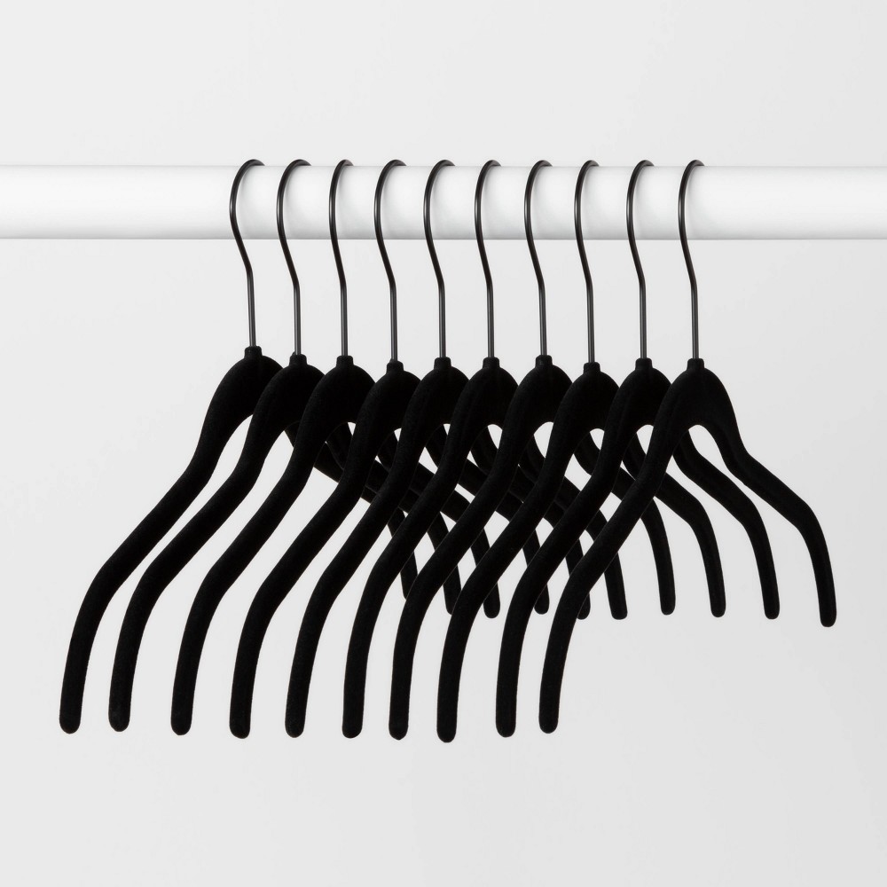 10ct Shirt Flocked Hangers - Black - Brightroom™: Velvet Clothes Hangers, Adult Use, Plastic & Felt, 1-Year Warranty