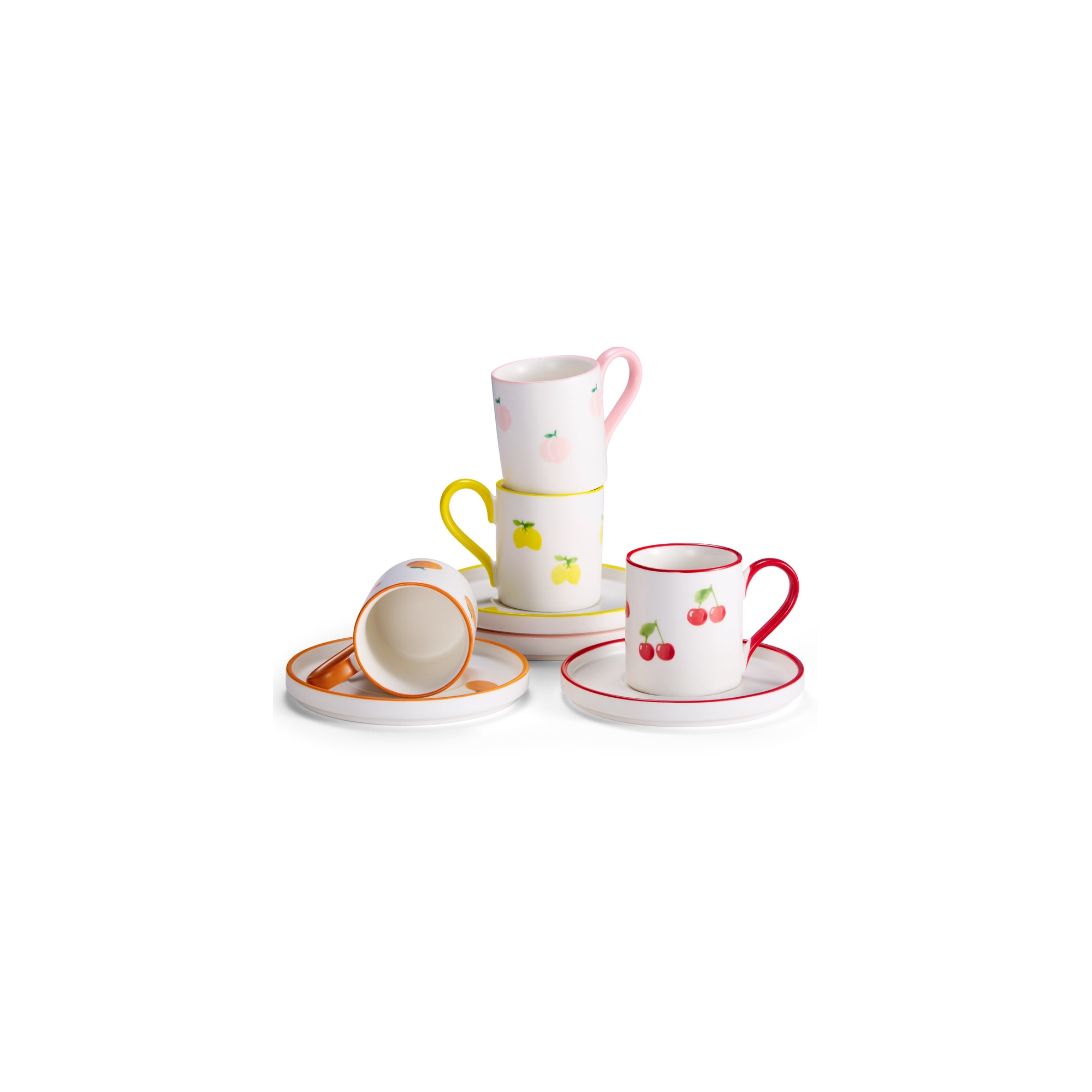 Hand Painted Porcelain Espresso Cup and Saucer Set, 3 oz, Set of 4, Multicolor