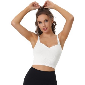 Allegra K Women's Slim-Fit Ribbed Workout Sleeveless Plunge Sports Camisoles - 1 of 4