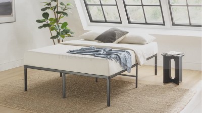 King Black Metal Platform Bed Frame with Slats