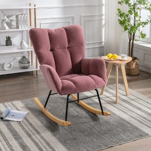 Rocking Chair Soft Velvet Fabric Rocking Chair For Nursery,Comfy Wingback Rocker Chair With Solid Wood Base Indoor Rocking Chair-Maison Boucle - 1 of 4