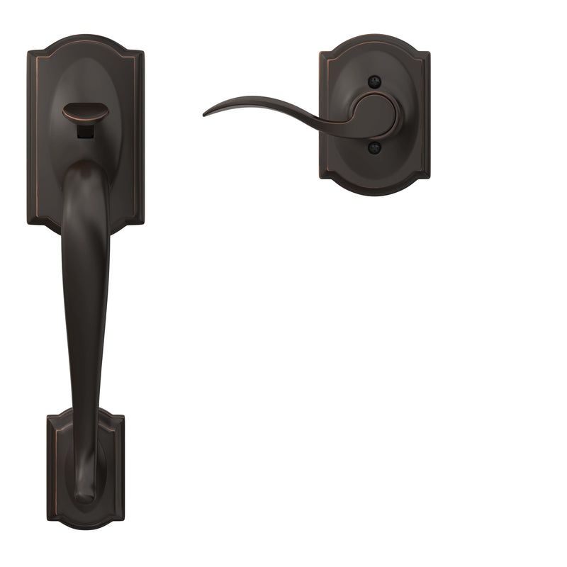 Schlage Camelot Aged Bronze Handleset Right or Left Handed, 3 of 4