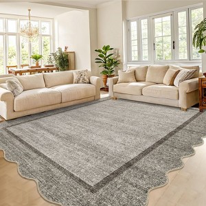 Scalloped Machine Washable Non-Slip Bordered Rug Non-Shedding Soft Low Pile Modern Accent Rugs - 1 of 4