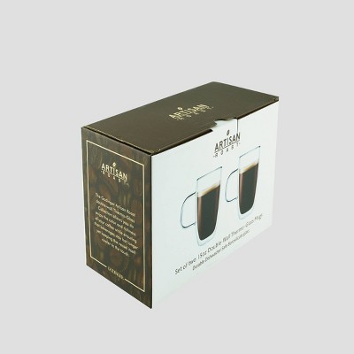 16 oz Clear Double Walled Glass Coffee Mugs Set