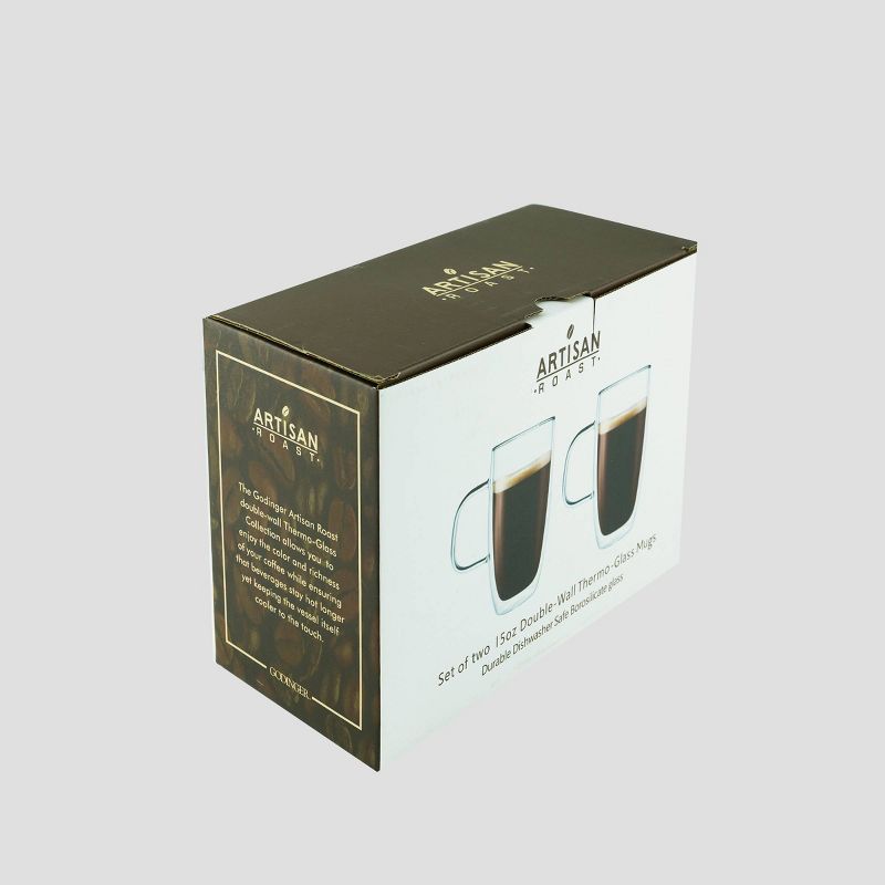 15oz 2pk Borosilicate Glass Double Wall Coffee Mugs - Godinger Silver, 4 of 5