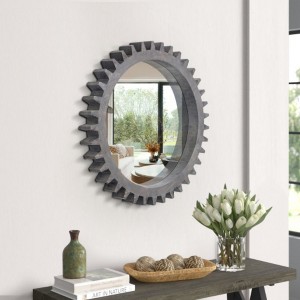Vintage 17-inch X 17-inch Wooden Round Wall-mounted Gear-shaped Decorative Mirror, Suitable For Hanging Alone On An Art Wall - 1 of 4