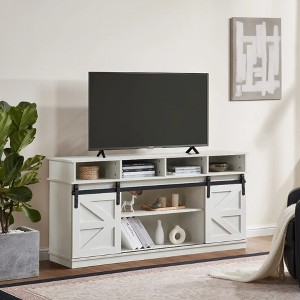 Wooakway 58"L 30"H 16"D Modern & Farmhouse Double Tier TV Stand Storage Cabinet with Sliding Barn door for TVs Up to 65" Living Rooms Apartment - 1 of 4