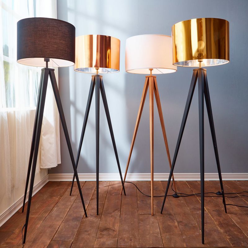 Allora Mid-Century Modern Tripod Floor Lamp with Drum Shade - Teamson Home, 3 of 8