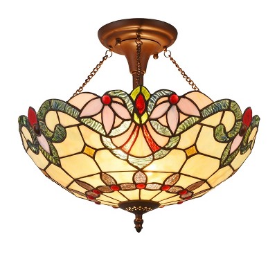Chloe Lighting Cooper Tiffany-Style 2 Light Victorian Semi-Flush Ceiling Fixture 16" Shade