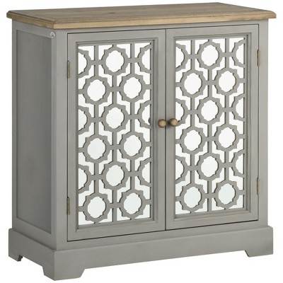 Farmhouse Sideboard Buffet Cabinet, Kitchen Storage Cabinet, Accent Cabinet with Double Glass Doors and Solid Wood Countertop for Kitchen, Living Room