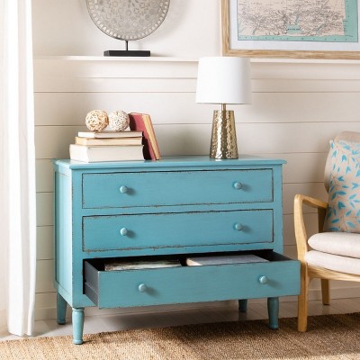 Talbet Distressed Blue 3-Drawer Bohemian Storage Chest