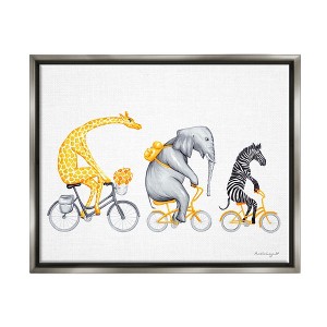 Stupell Industries Savanna Animals Riding Bikes Bicycles Yellow Accent Floater Canvas Wall Art - 1 of 4