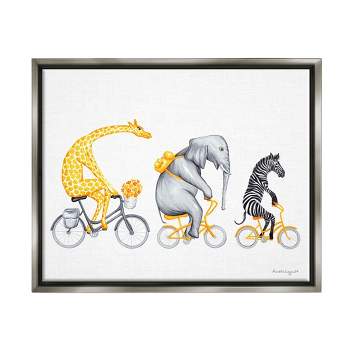 Stupell Industries Savanna Animals Riding Bikes Bicycles Yellow Accent Floater Canvas Wall Art