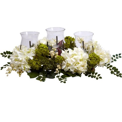 Nearly Natural Snowball Hydrangea Triple Candelabrum