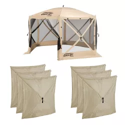 CLAM Quick-Set Escape 12 x 12 Foot Portable Pop Up Camping Outdoor Gazebo 6 Sided Canopy Shelter + 6 Pack of Wind and Sun Panels
