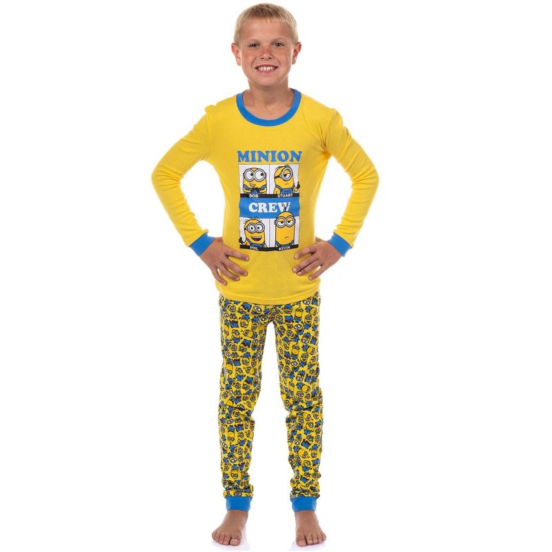 Intimo Despicable Me Boys' Minions Crew Bob Stuart Phil Kevin Sleep Pajama Set (4) Yellow