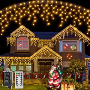 Ollny 594 LED Warm White Christmas Icicle Lights (Clear Cable, Plug in, 8 Modes) - 1 of 4