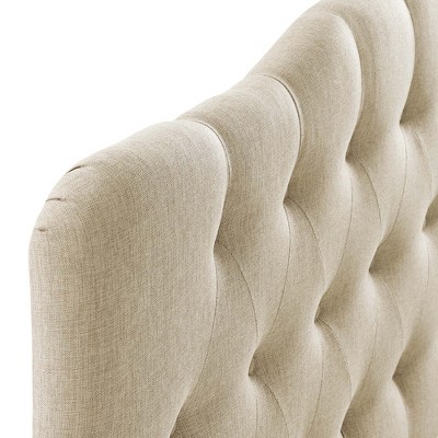 Beige Tufted Upholstered Queen Fabric Headboard