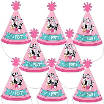 Big Dot of Happiness Pawty Like a Puppy Girl - Mini Cone Pink Dog Baby Shower or Birthday Party Hats - Small Little Party Hats - Set of 8