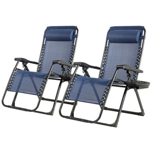 Tangkula 2PCS Folding Zero Gravity Lounge Chair Recliner w/ Cup Holder Pillow - 1 of 4