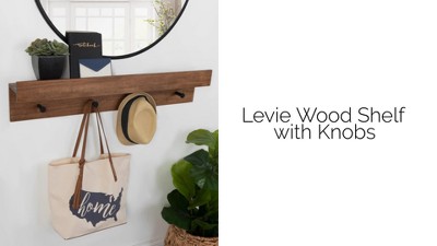 38" Black Wood Floating Wall Shelf with Metal Knobs