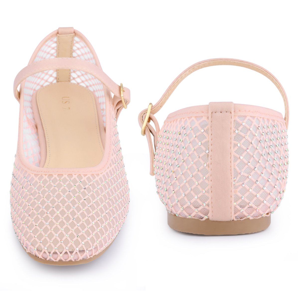 Обувь BLISSFUL STEP Women's Rhinestone Breathable Mesh Round Toe Ballet Flats Pink 7 — фото 3