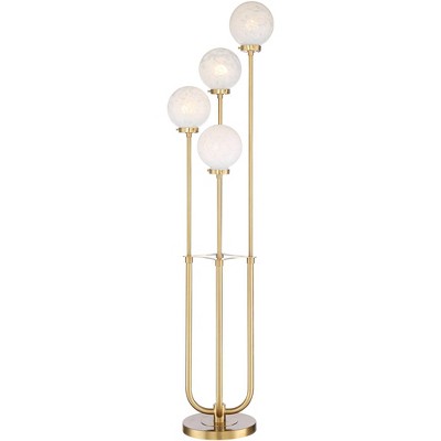 Warm Gold Metal Mid-Century Modern Floor Lamp with Glass Globe Shades