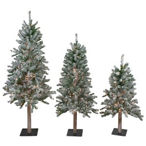 Northlight 3ct Pre-Lit Flocked Alpine Artificial Christmas Trees 3ft, 4ft and 5ft - Clear Lights - 1 of 4
