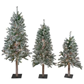 Northlight 3ct Pre-Lit Flocked Alpine Artificial Christmas Trees 3ft, 4ft and 5ft - Clear Lights