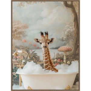 Amanti Art Whimsical Giraffe Soak by Niky Rahner Framed Canvas Wall Art - 1 of 4