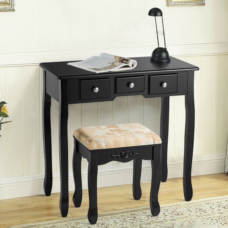 Costway Vanity Table Dressing Table 5 Make Up Table Stool, 5 of 11