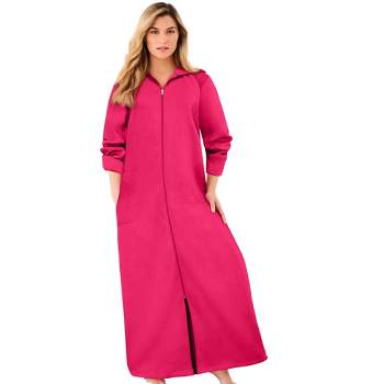 Dreams & Co. Women's Plus Size Petite Long Hooded Fleece Sweatshirt Robe
