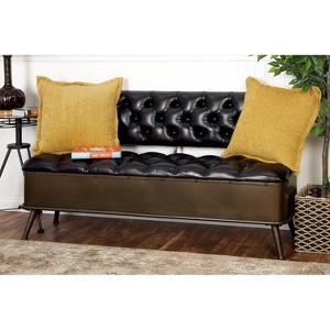 Industrial Metal Faux Leather Storage Bench Black - Olivia & May: Entryway Seating, Iron Frame - 1 of 4