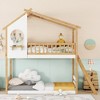 Whisen Twin Over Twin Bunk Bed with Roof, Playhouse Design, Safe Ladder & Railings - Natural - 2 of 4