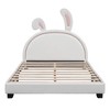 CAVINAS Twin/Full Size Upholstered Leather Platform Bed with Rabbit Headboard,Wooden Bed Frame for Kids Room,Bedroom - 3 of 4