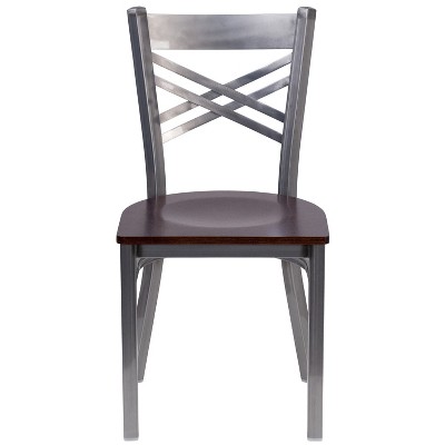 32'' Clear Coated Steel & Walnut Wood Cross Back Side Chair