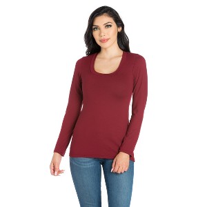 24seven Comfort Apparel Womens Solid Long Sleeve Scoop Neck Top - 1 of 4
