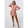 Slickblue Women's Plaid Mini Blazer Dress, Wide Collar, Double Breasted Fit, Side Zipper Trim, Pink, Size S-L - 4 of 4