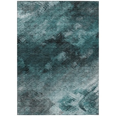 Teal Blue Aqua And Gray Abstract Washable Indoor Outdoor Area Rug