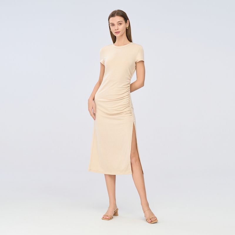Women's Short Sleeve Ruching Bodycon Midi Dress - Cupshe, 3 of 11