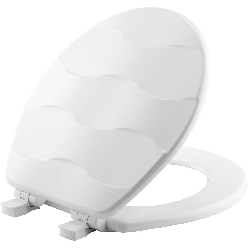 Never Loosens Round Sculptured Basket Weave Enameled Wood Toilet Seat with Easy Clean White - Mayfair by Bemis, 1 of 8